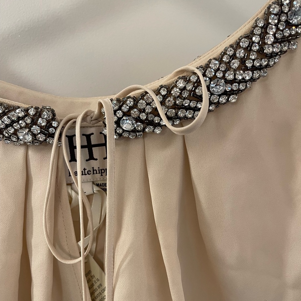 Haute Hippie Bejeweled Neck Silk Blouse